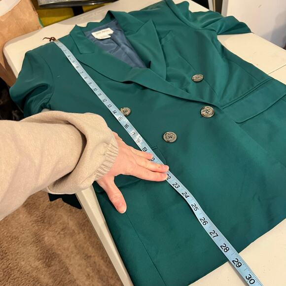 Vintage Hugo Buscati Silk Emerald Green Double Button Silk Blazer Jacket Size S - Picture 10 of 11